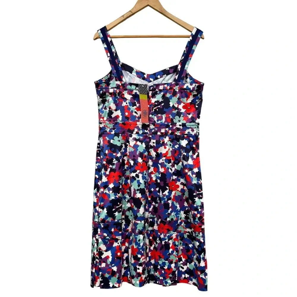 NWT Tory Burch Berdine Abstract Floral Logo Print Dress Amethyst Duriez Size 10